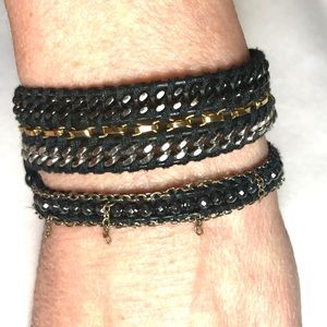 ChanLuu SET of TWO Black Wrap Bracelets w/Chains